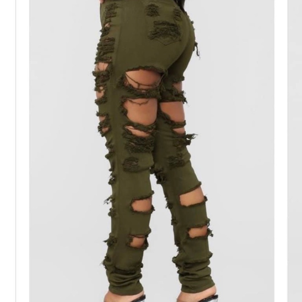 Army green ripped jeans